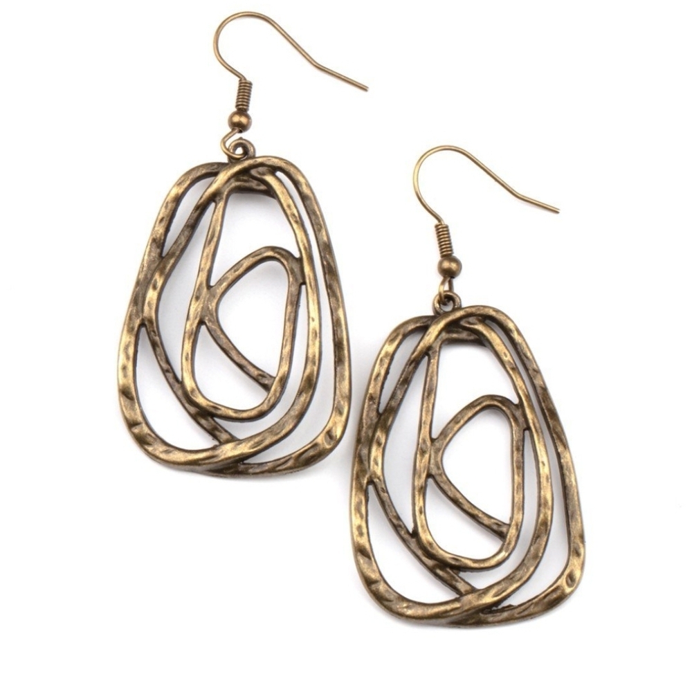 Artisan Relic Brass Dangle Western Paparazzi Antique Swirl Earrings Fashion